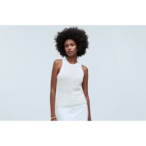 NWT Madewell Crochet-Knit Crewneck Sweater Tank In Bright Ivory Size Medium